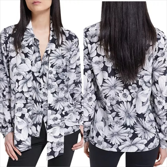 NWT The Kooples Romantic Garden Tie Neck 100% Silk Blouse Size S - Picture 2 of 9